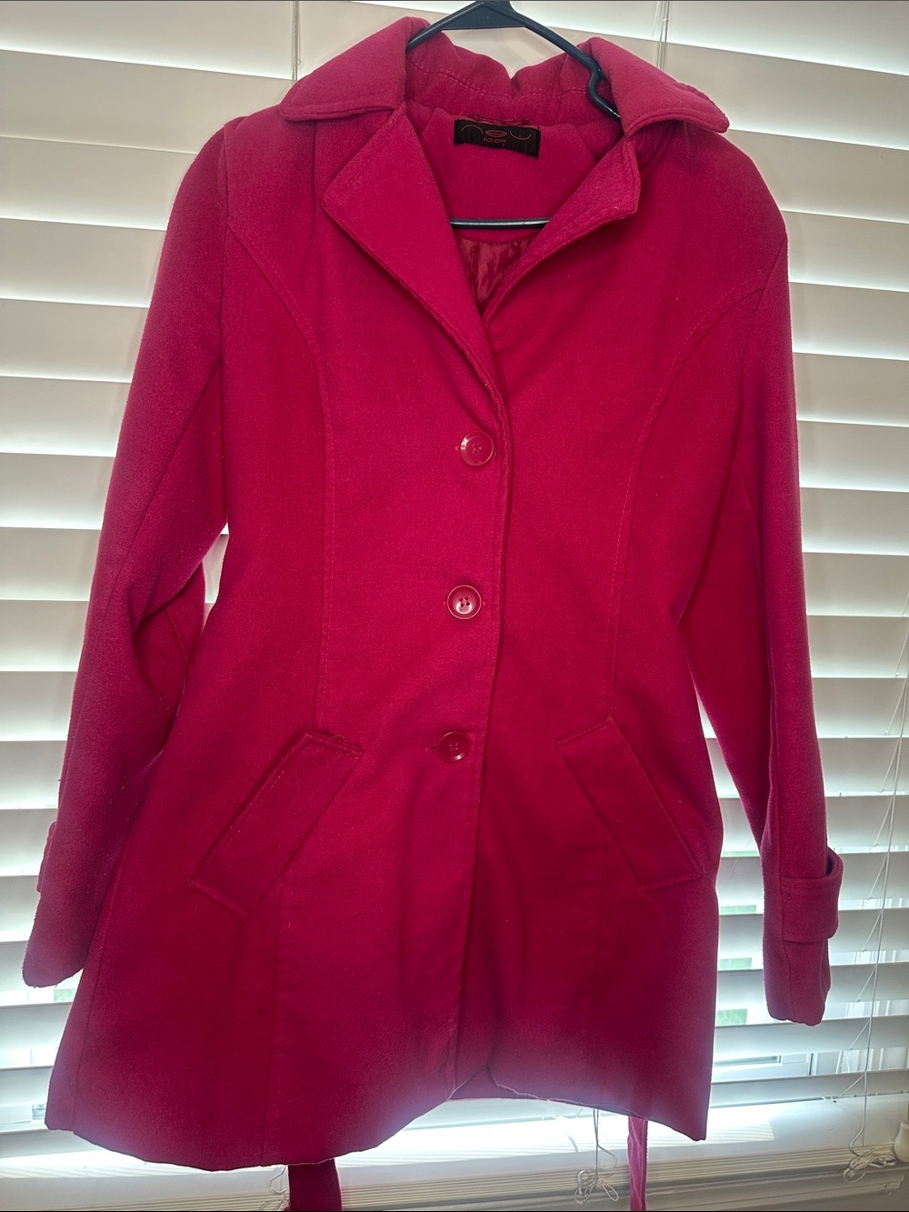 New Look Bright Pink Single-Breasted Trench Coat in really good condition